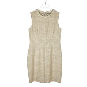 T Tahari Linen Blend Tweed Midi Sheath Dress. Khaki. Size 12